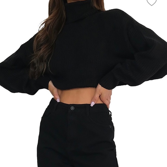 Black cropped turtle neck sweater - Picture 2 of 2